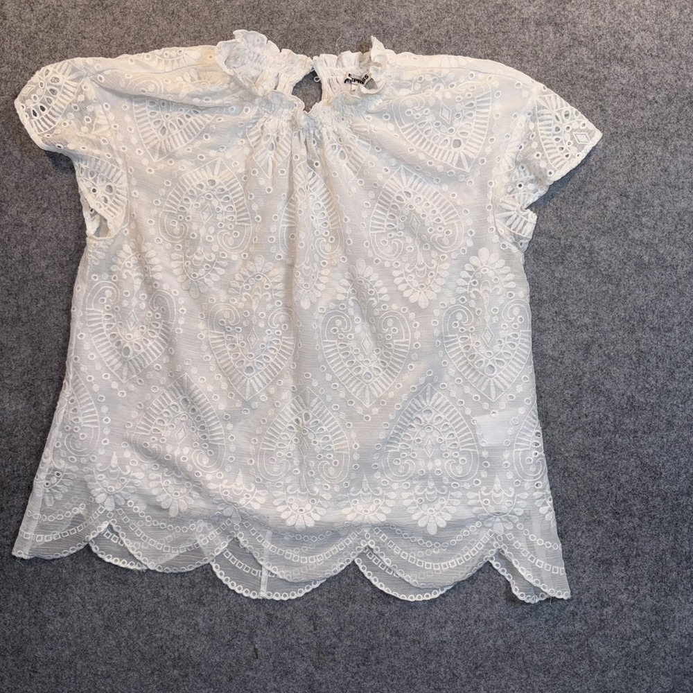 Express Eyelet Mock Neck‎ Blouse Large White Cotton Embroidery Cap Sleeve